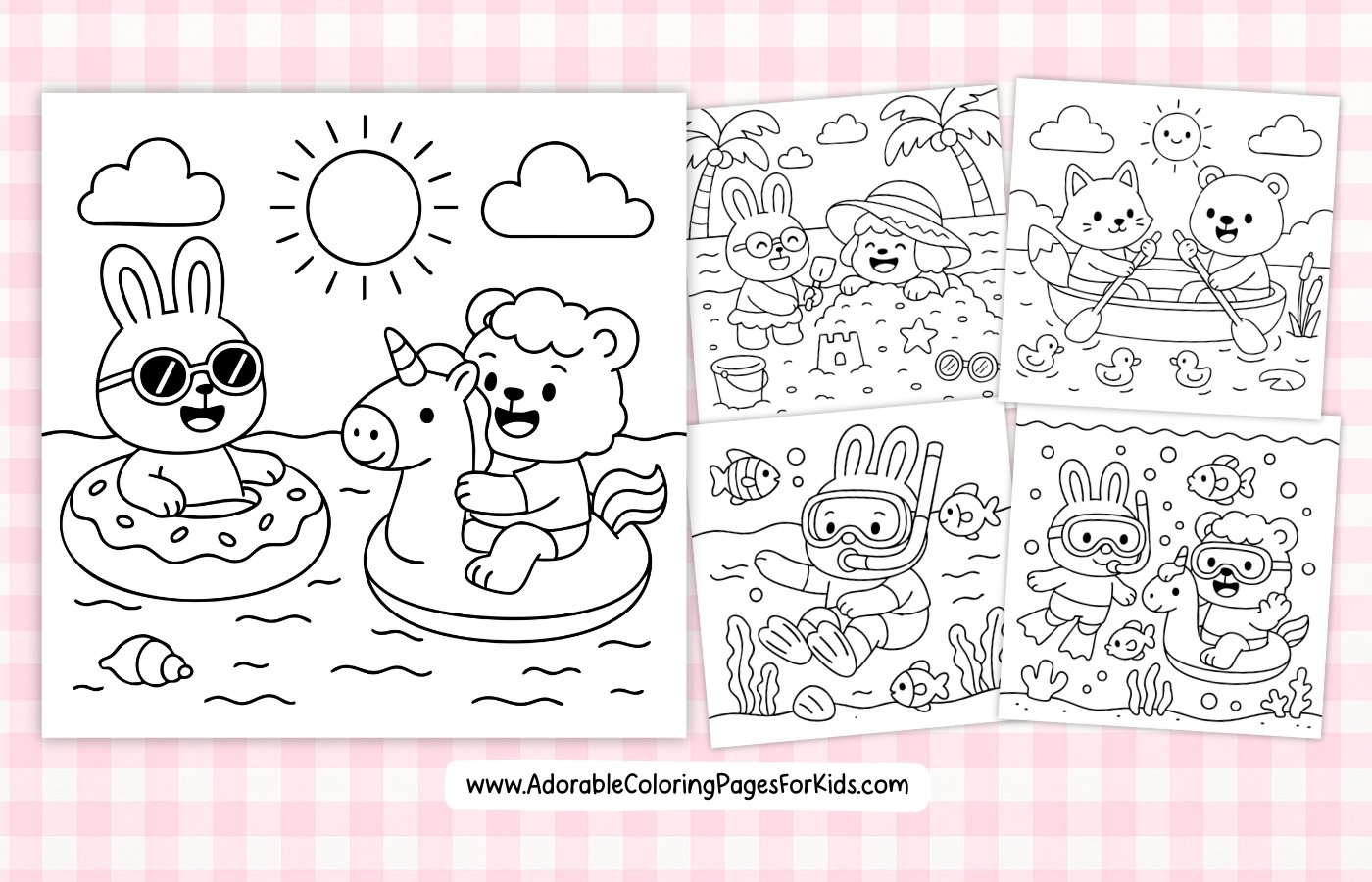 Free summer animal coloring pages for kids – bunny, bear, cat and more fun beach printables
