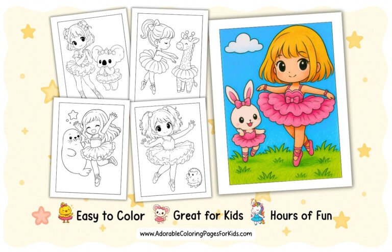 Ballet Dance Ballerina and Cute Animals Coloring Pages (Free Download)